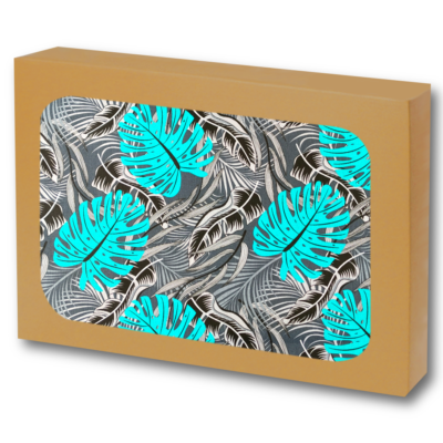 pościel bawełniana 160x200 pudełko liście monstera niebieskie