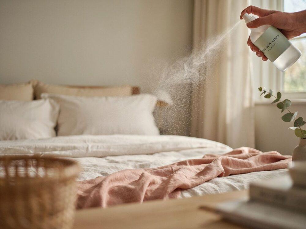 aplikacja sprayu na pościel